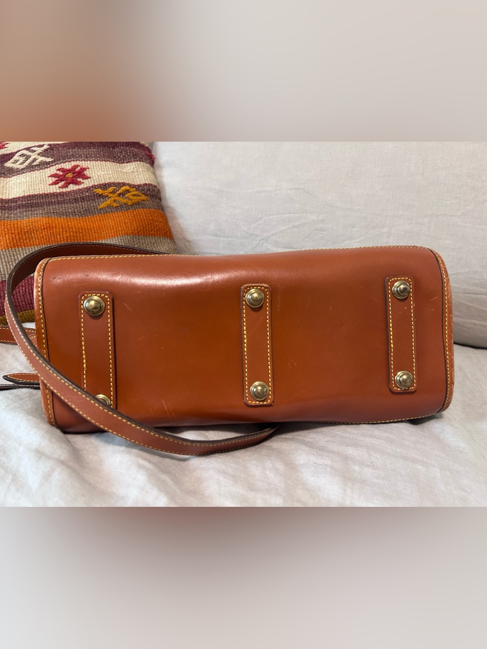 Vintage 90s Dooney & Bourke Pebbled Leather Satchel in Grey and Tan - Picture 7 of 7